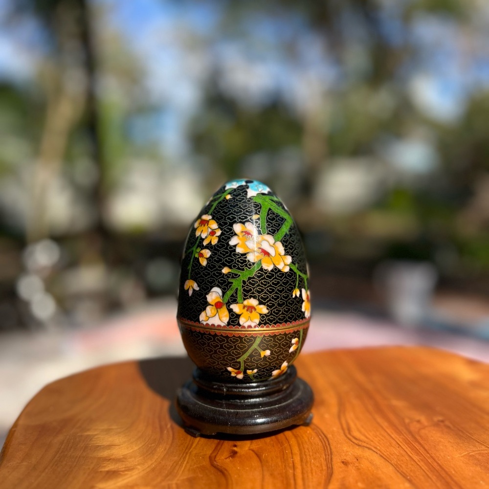 Vintage Floral Black Egg Decor Comes with stand